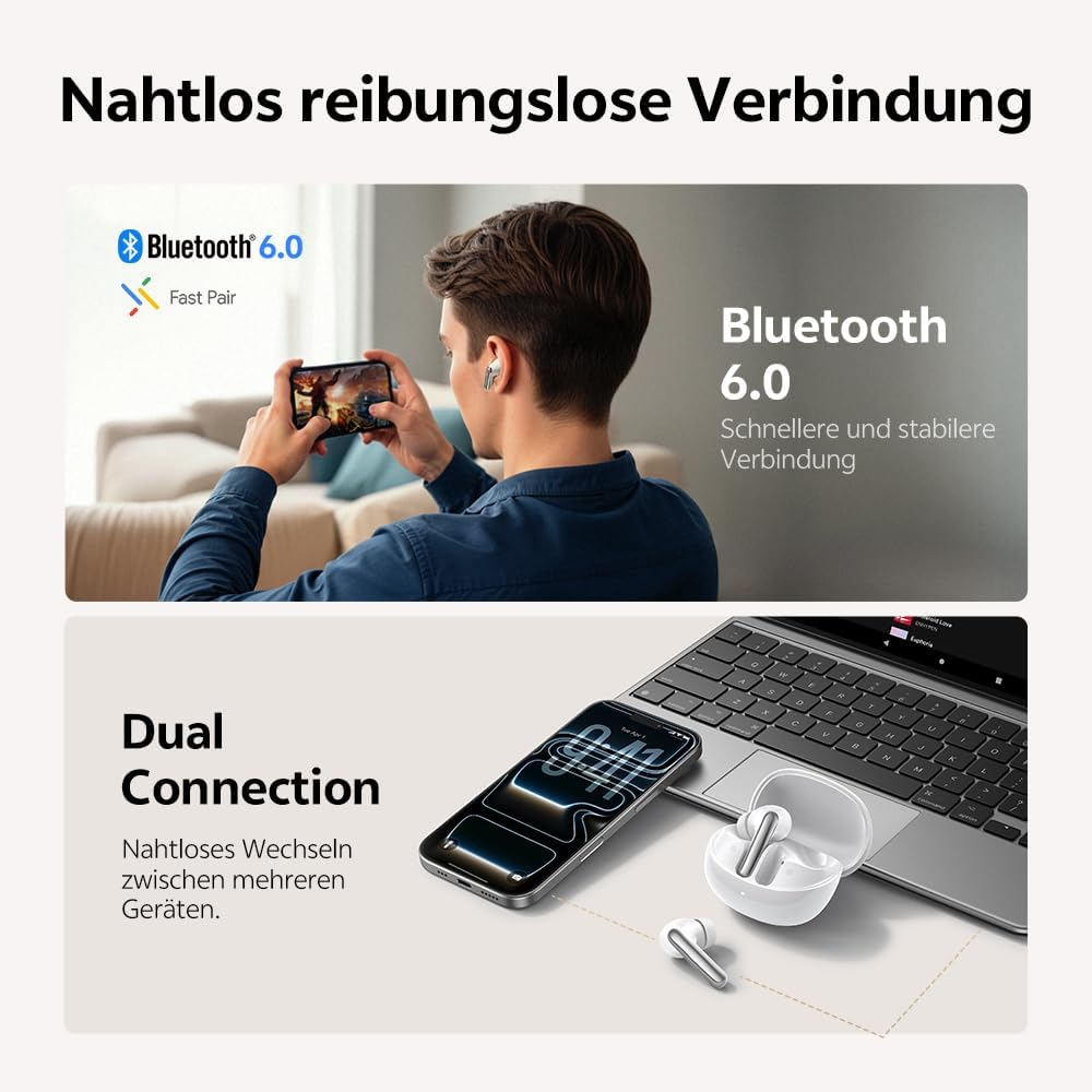 QCY Melobuds N60 In Ear Kopfhörer Bluetooth Noise Cancelling,Bluetooth kopfhörer mit -56dB Adaptive