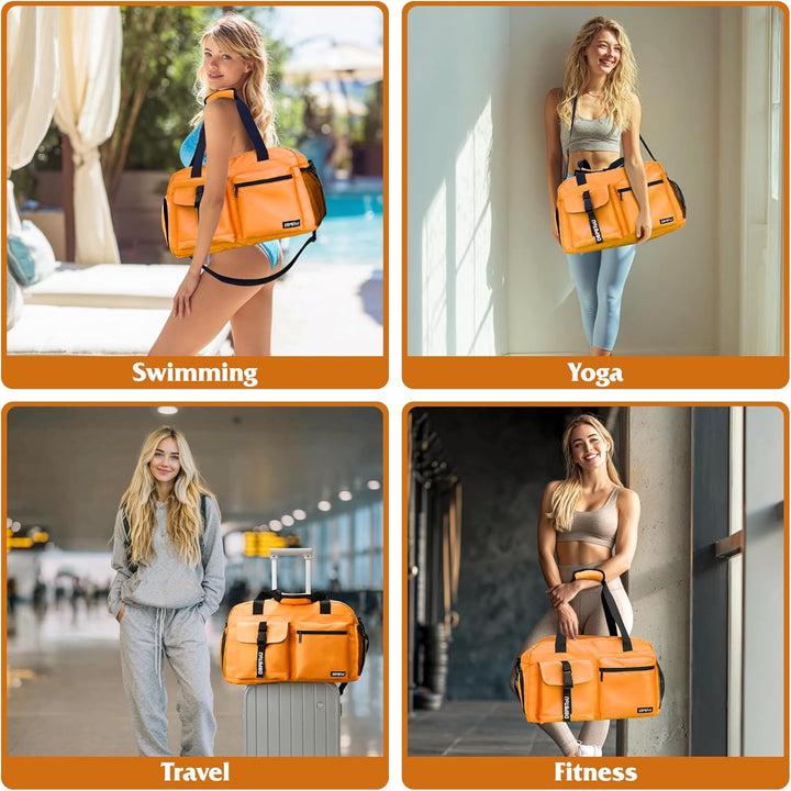 35L Sporttasche Damen Herren, Reisetasche mit Schuhfach und Nassfach, Wasserdichte Weekender Bag, Gy
