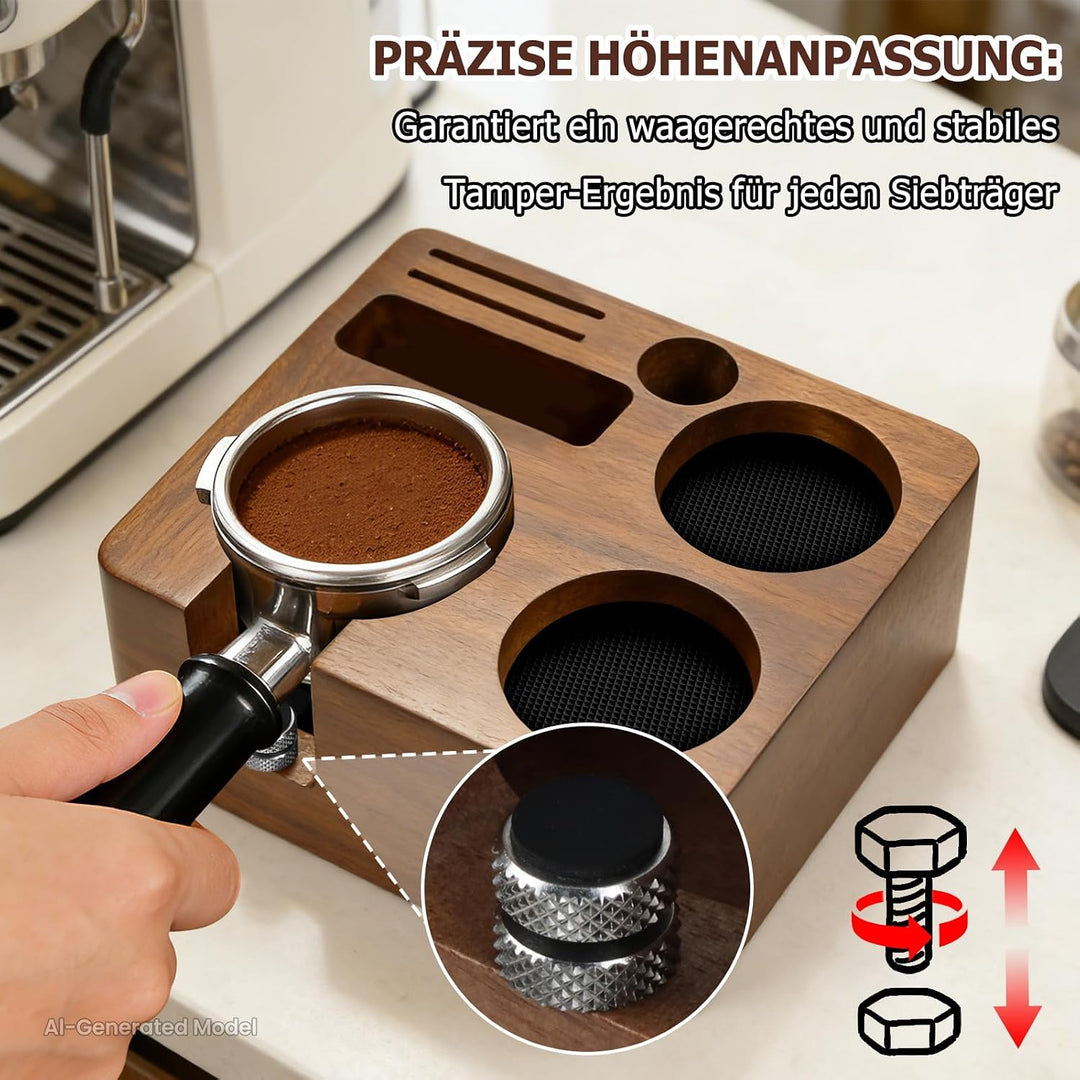 Tamperstation 58mm für Siebträger, Walnussholz Espresso Tamping Station, Tamper Station Barista Kaff