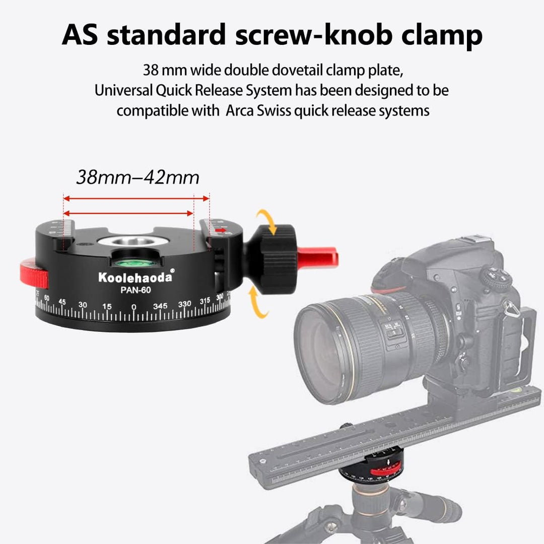 Koolehaoda Panorama Stativkopf 360º Ganzmetall Stativkopf mit Indexierrotator kompatibel zum Arca Sw