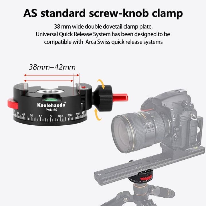 Koolehaoda Panorama Stativkopf 360º Ganzmetall Stativkopf mit Indexierrotator kompatibel zum Arca Sw