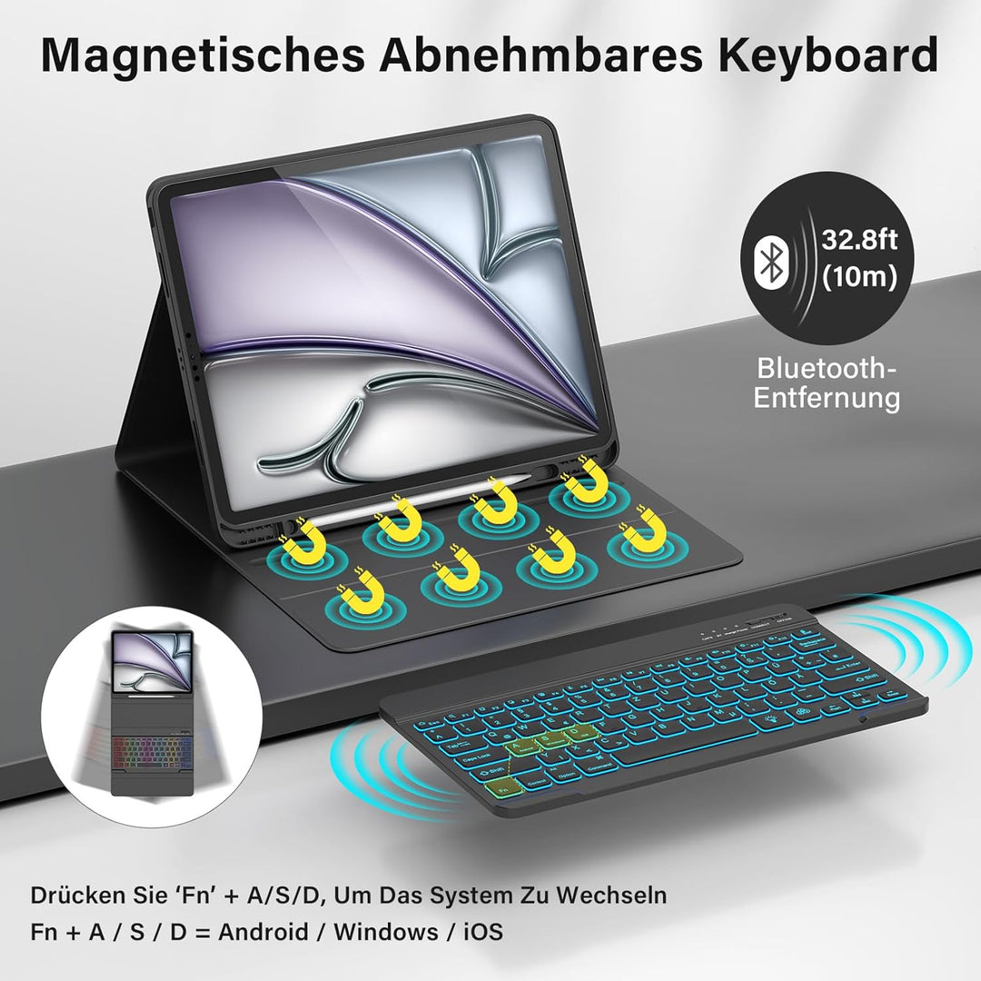 CC Store Hülle mit Tastatur für iPad Air 13 Zoll M3 2025/M2 2024, iPad Pro 12.9 Zoll 6/5/4/3 Gen, Ma