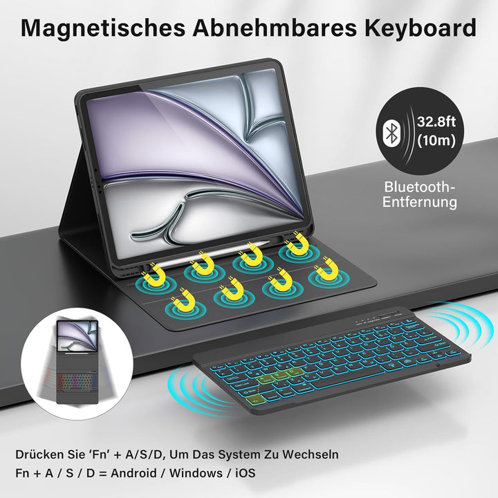 CC Store Hülle mit Tastatur für iPad Air 13 Zoll M3 2025/M2 2024, iPad Pro 12.9 Zoll 6/5/4/3 Gen, Ma