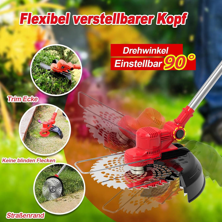 Rasentrimmer mit Akku und Unkrautbürste,21V Akku Rasentrimmer für Makita Akkus,Inkl 2X4.0Ah Akku &amp; L