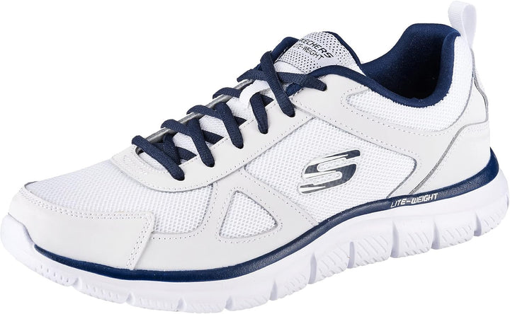 Skechers Herren Track Scloric Sneaker, 39 EU White Leather Mesh Pu Navy Trim