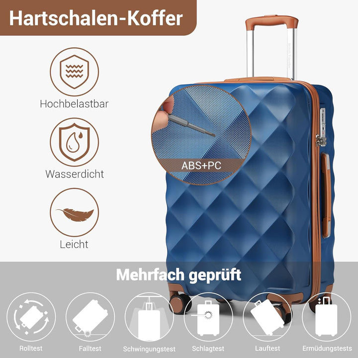 British Traveller Handgepäck Koffer 54x36.5x21.5 cm, Hartschalen Reisekoffer aus ABS+PC mit TSA-Schl