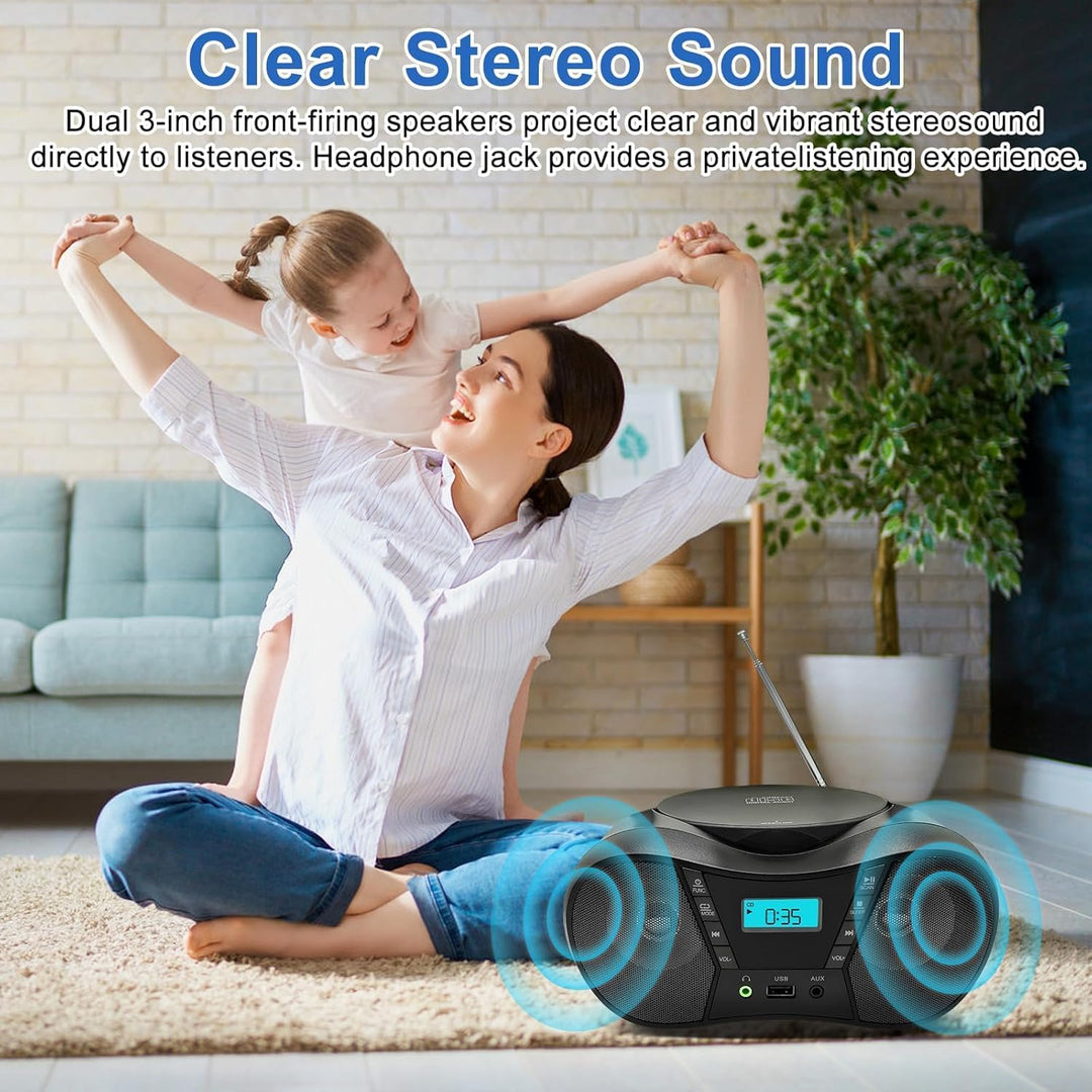 Tragbarer CD-Player Boombox mit FM-Radio, Bluetooth-Lautsprecher, AC/Batteriebetrieben, unterstützt