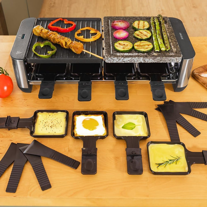 Cecotec Raclette Cheese&Grill 16000 Inox MixGrill, 8 Personen, 1400 W Grill, einstellbares Thermosta