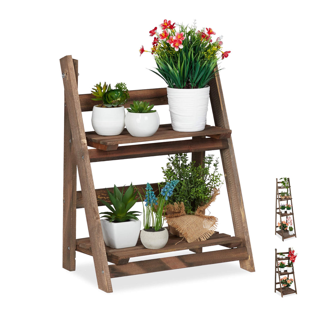Relaxdays Blumentreppe, 2-stufig, Blumenleiter Holz, klappbar, Leiterregal Pflanzen, HBT: 51,5 x 41
