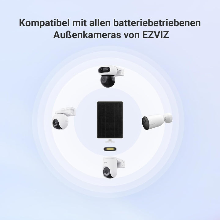EZVIZ 8W Solarpanel mit Typ-C-Anschluss, Stromversorgung für Überwachungskamera Akku Solar, Wasserdi
