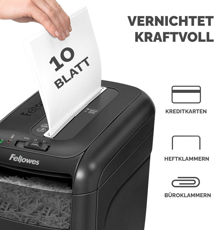 Fellowes Aktenvernichter Powershred 60Cs, Partikelschnitt (P-4), 10 Blatt, für Zuhause/Home Office,