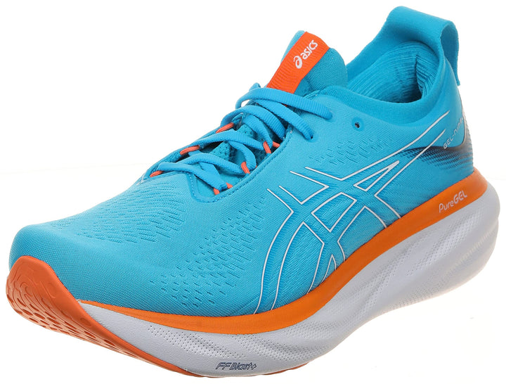 ASICS Nimbus 25 Strassenlaufschuhe für Männer Schwarz Silber 44.5 EU Island Blue Sun Peach, 44.5 EU