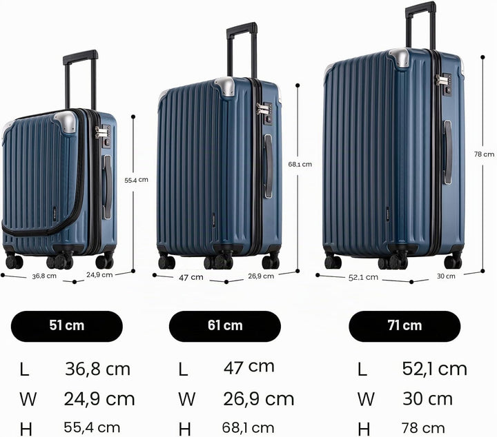 LEVEL8 Koffer Trolleys Handgepäck Hartschalenkoffer Rollkoffer Reisekoffer, TSA Blau Set 20/24/28, B