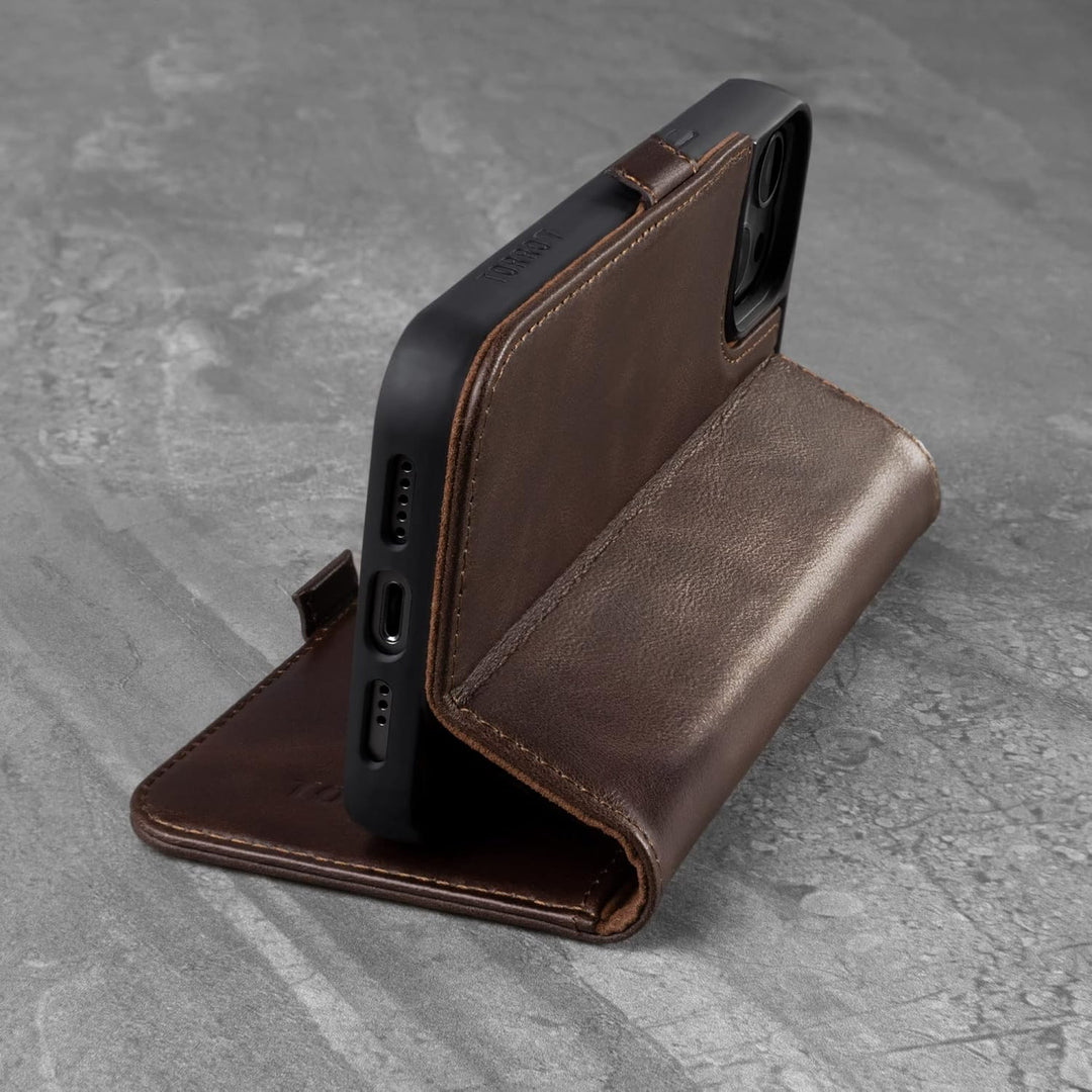 TORRO Hülle kompatibel mit iPhone 13 Pro - Echte Lederhülle mit Kartenfächern und horizontaler Stand