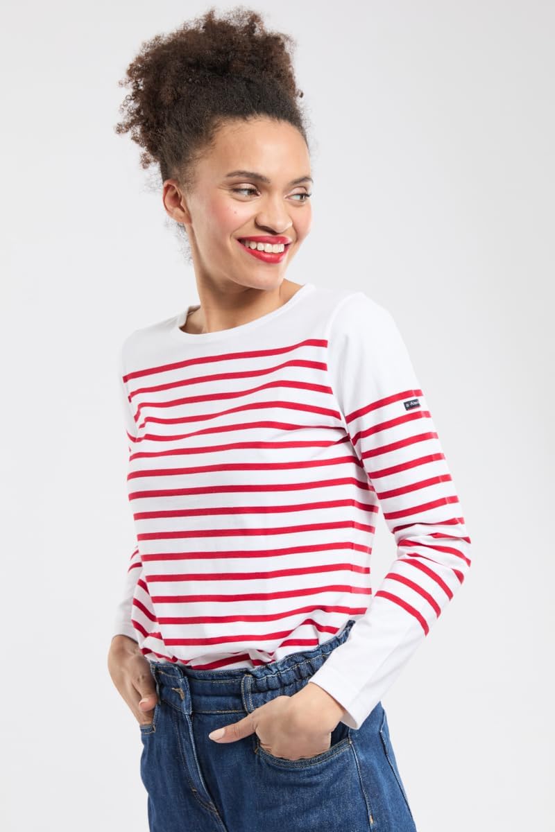 Armor Lux Damen Langarmshirt, Mehrfarbig (Blanc/Braise 320)