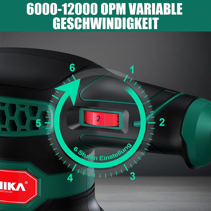 HYCHIKA Exzenterschleifer, 300W 12000OPM Exenterschleifmaschine, 6 Geschwindigkeiten, Compact Exzent