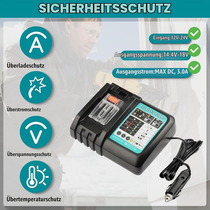 DC18RC Auto Schnellladegerät für Makita Akku 14,4V-18V, Kompatibel mit Makita Akku BL1850 BL1840B BL