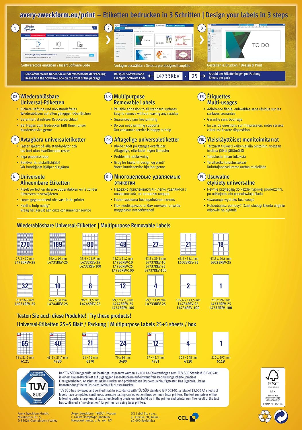 AVERY Zweckform L4732REV-100 Universal Etiketten, 100 Blatt, weiss &amp; L4736REV-25 Universal Etiketten