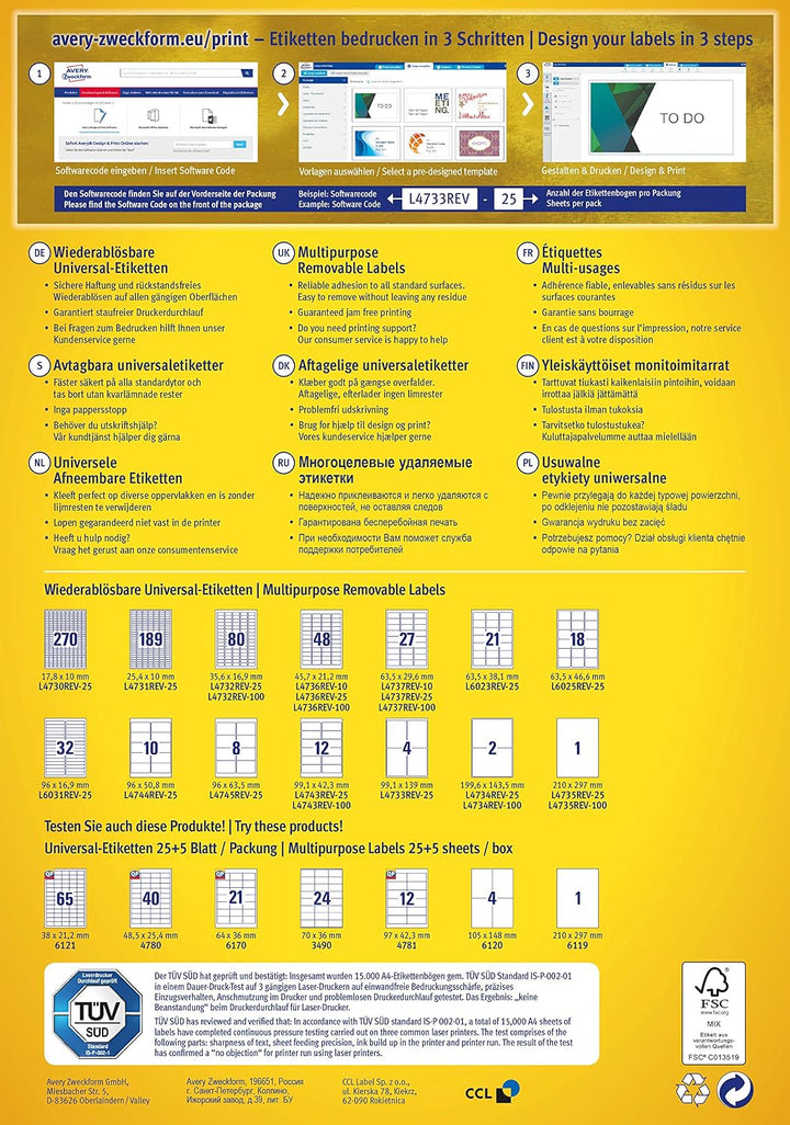 AVERY Zweckform L4732REV-100 Universal Etiketten, 100 Blatt, weiss &amp; L4736REV-25 Universal Etiketten
