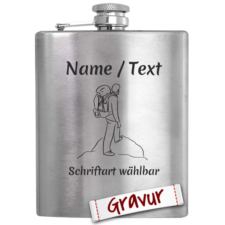 Wandern Geschenk Flachmann Set mit Gravur/Spruch personalisiert, Wanderer Geschenke für Frau, Mann,