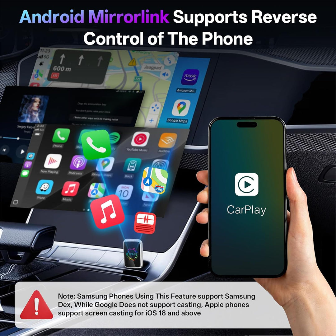 4 in 1 CarPlay Wireless Adapter, Kabelgebunden zu Kabellos für CarPlay & Android Auto, mit MirrorLin