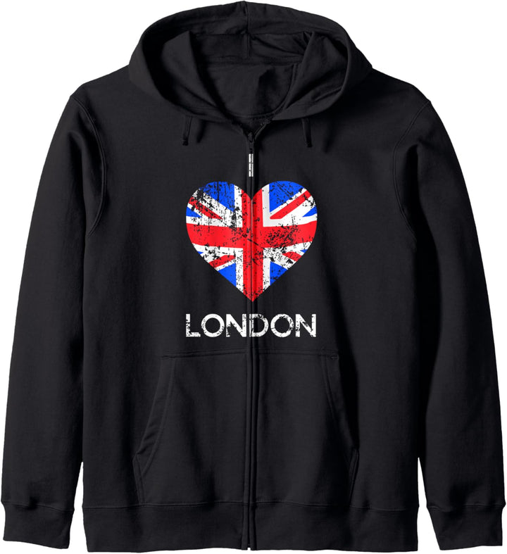 I Love London Shirt Distressed Union Jack Herz Tee Kapuzenjacke