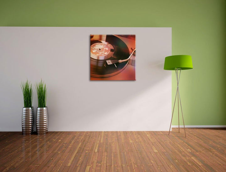 Schallplatte Oldschool, Format: 70x70 auf Leinwand, XXL riesige Bilder fertig gerahmt mit Keilrahmen