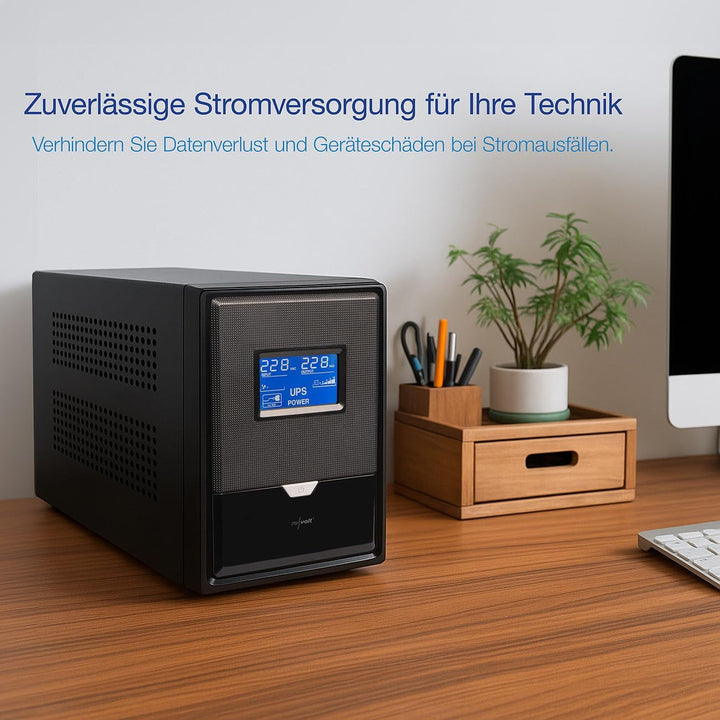 revolt USV: Unterbrechungsfreie Stromversorgung 1.500 VA, 900 W, 2X 230-V-Ausgang (USV-Akku, für PC,