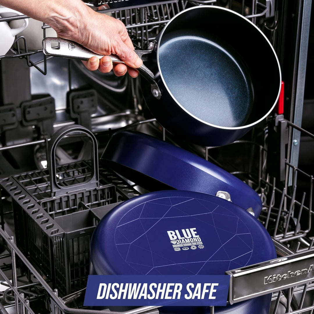 Blue Diamond Cookware Diamantstruktur Keramik Antihaft, 15cm / 1,1 L und 18 cm / 1,9 L Stielkasserol