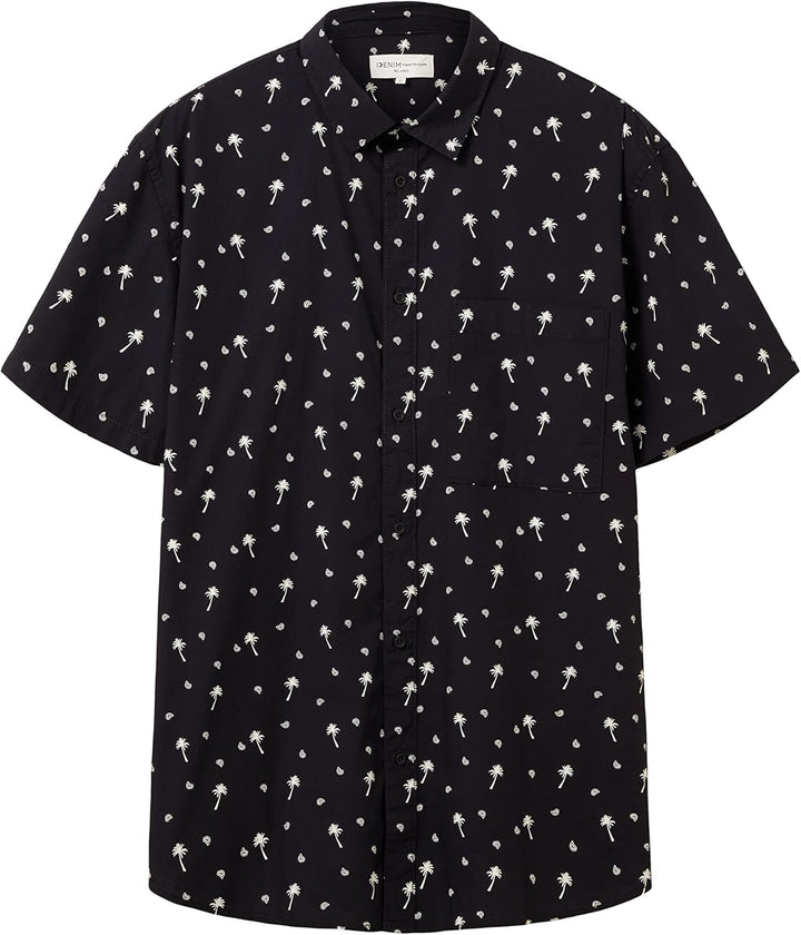 TOM TAILOR Denim Herren Relaxed Fit Hemd mit Muster XL 31914 - Black White Mini Palm Paisley, XL 319