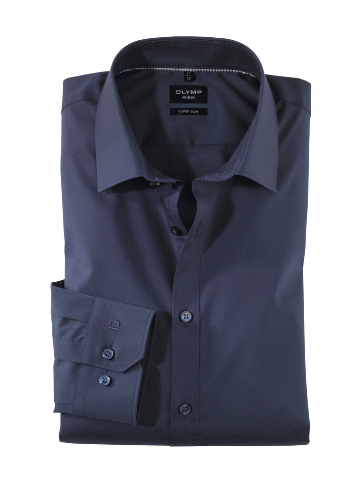 OLYMP Herren Oberhemd Langarm No. Six,Uni,super Slim,Urban Kent 36 Marine 18, 36 Marine 18