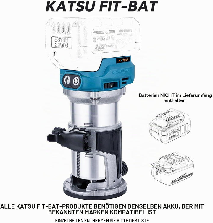 KATSU Akku-Holzschneider Laminator Router Joiners Tool 18V mit 3 Spannzangen Spannzangen 1/4", 6 mm