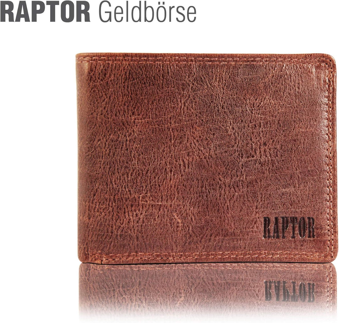 Raptor Herren-Geldbörse Echtleder Used Look Querformat braun 12x9 cm RA40003, Braun