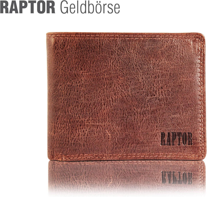 Raptor Herren-Geldbörse Echtleder Used Look Querformat braun 12x9 cm RA40003, Braun