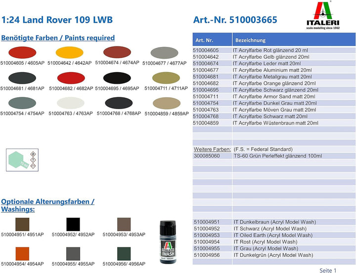 Italeri 3665 1:24 Land Rover 109 LWB - Bausatz, Standmodellbau, Basteln, Hobby, Kleben, Plastikbausa