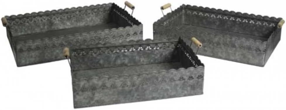 AltoBelli Deko Tablett FELINI Eckig Medium Zink mit Holzgriffen 39x26 cm