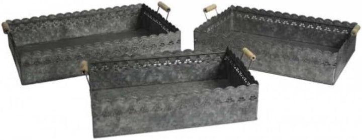 AltoBelli Deko Tablett FELINI Eckig Medium Zink mit Holzgriffen 39x26 cm