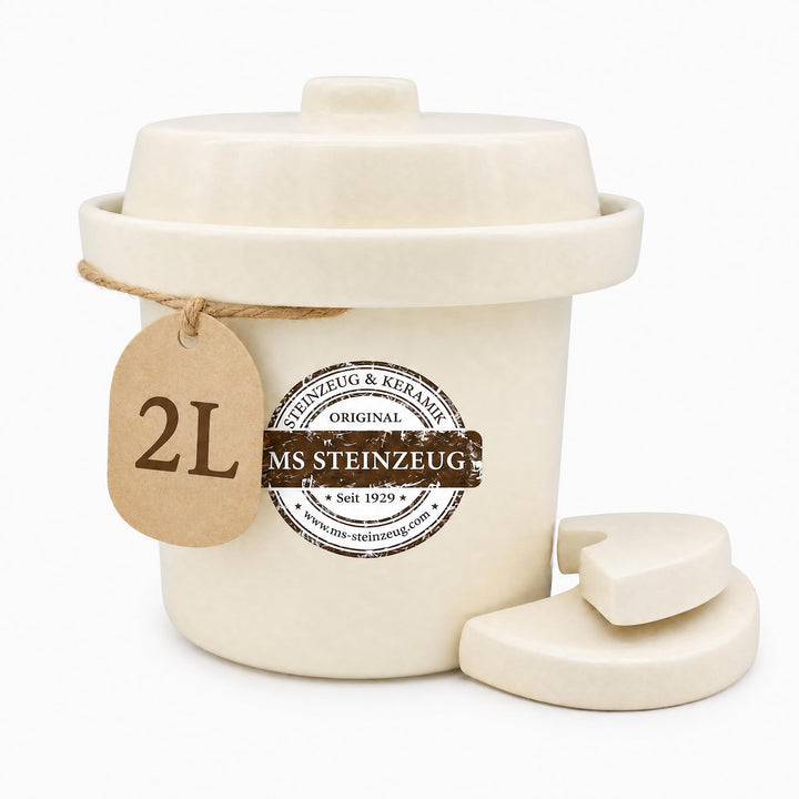MS Steinzeug Gärtopf Mini Fermentation 2 Liter Creme weiss Milchsäuregärung Konservieren Einmachen g