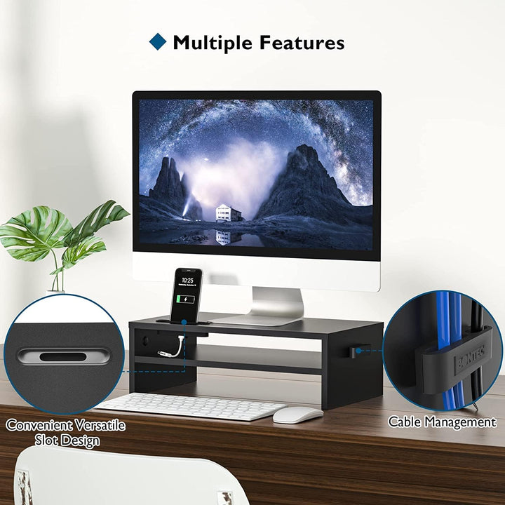 BONTEC Monitorständer, Unterbau Bildschirm, PC Bildschirm Ständer mit Handyhalter, Ergonomischem Lap