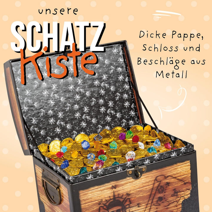 Grosse Schatztruhe * PIRATENSCHATZ * für Piraten Kindergeburtstag und Geocaching | mit Schloss, 2 Sc