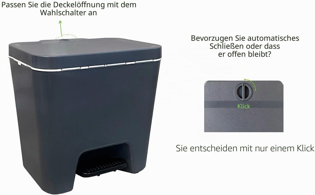 Denox Recycling-Mülleimer mit bis zu 3 Fächern, Fassungsvermögen 45 l, zwei Öffnungsmodi, Anthrazit,