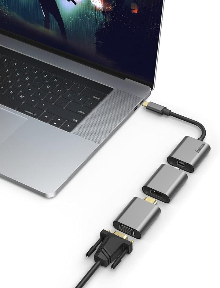 Hama Adapter Set, 6in1 Hub mit USB-C (USB C Adapter mit Mini-DisplayPort, HDMI™, VGA für PC, Noteboo