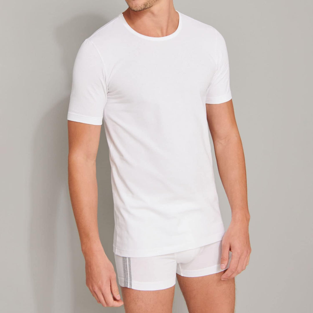 Schiesser Herren 2 PACK Unterhemd Rundhals mit Arm Bio Baumwolle - 95/5 Organic 5 4 X Weiss, 5 4 X W