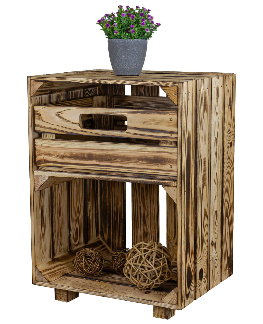 Kistenkolli Altes Land Nachttisch Abstelltisch weiss/geflammt mit Schublade ca 30x40x55cm Regalkiste