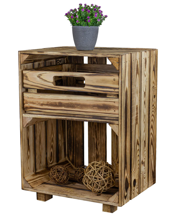Kistenkolli Altes Land Nachttisch Abstelltisch weiss/geflammt mit Schublade ca 30x40x55cm Regalkiste