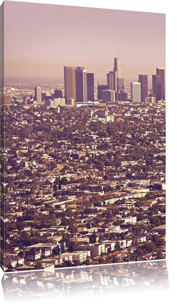 Pixxprint Los Angeles City Grossstadt / 100x70cm Leinwandbild bespannt auf Holzrahmen/Wandbild Kunst