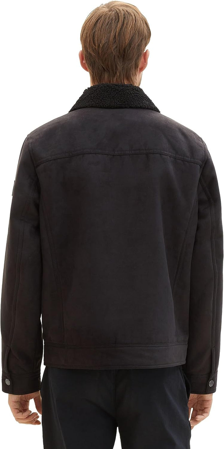 TOM TAILOR Herren Fake-Lederjacke mit Teddy-Kragen S 29999 - Black, S 29999 - Black