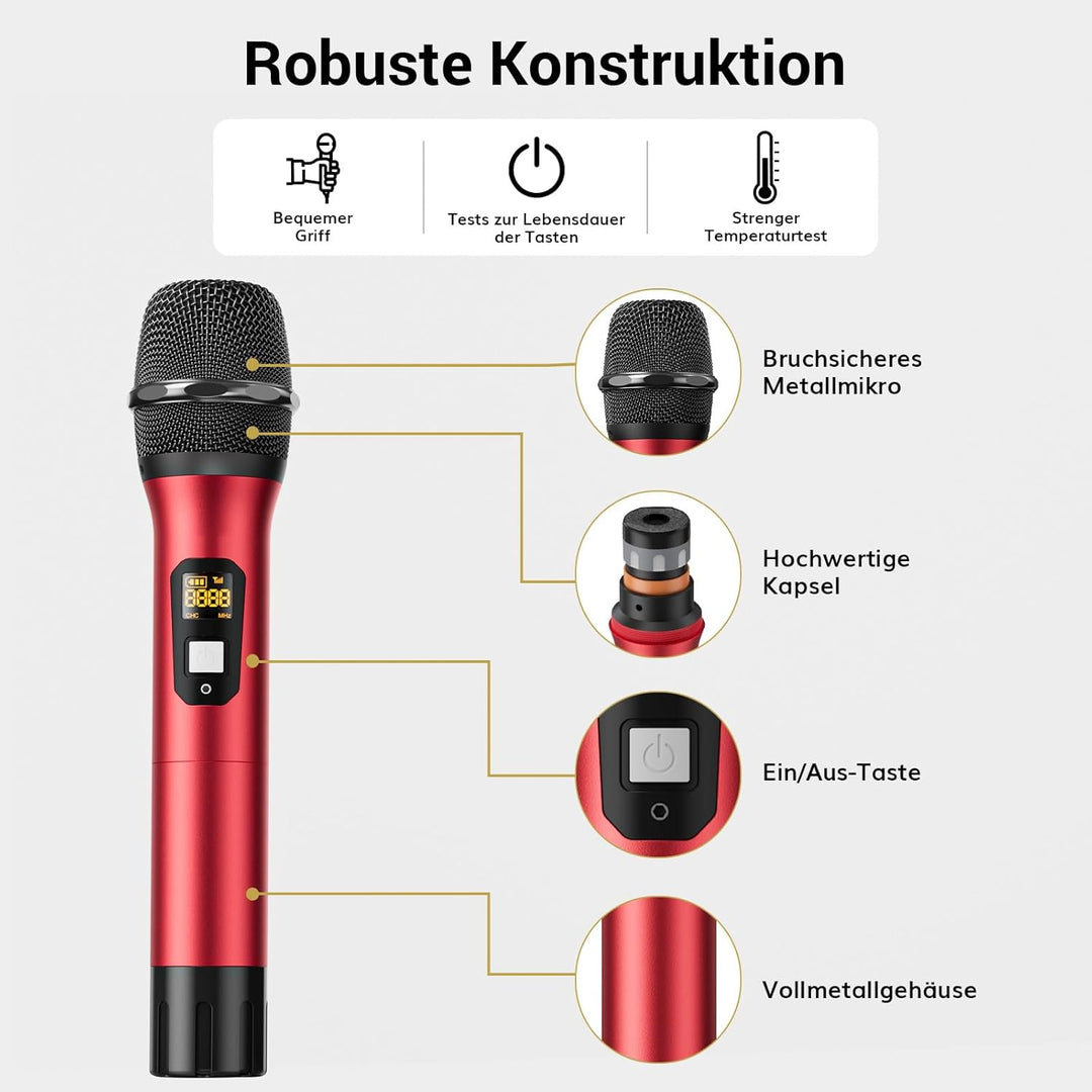 TONOR UHF Funkmikrofon Set, professionelles dynamisches Drahtlos-4er-Mikrofonsystem mit 4 Handmikrof
