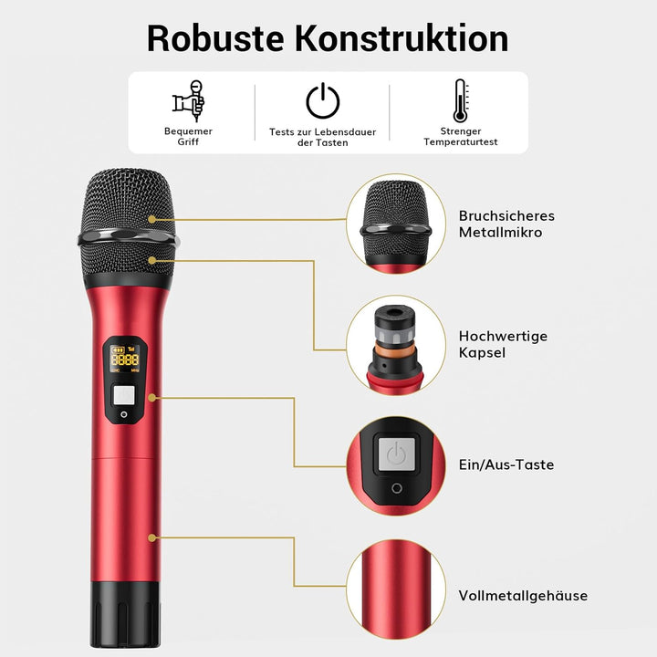 TONOR UHF Funkmikrofon Set, professionelles dynamisches Drahtlos-4er-Mikrofonsystem mit 4 Handmikrof