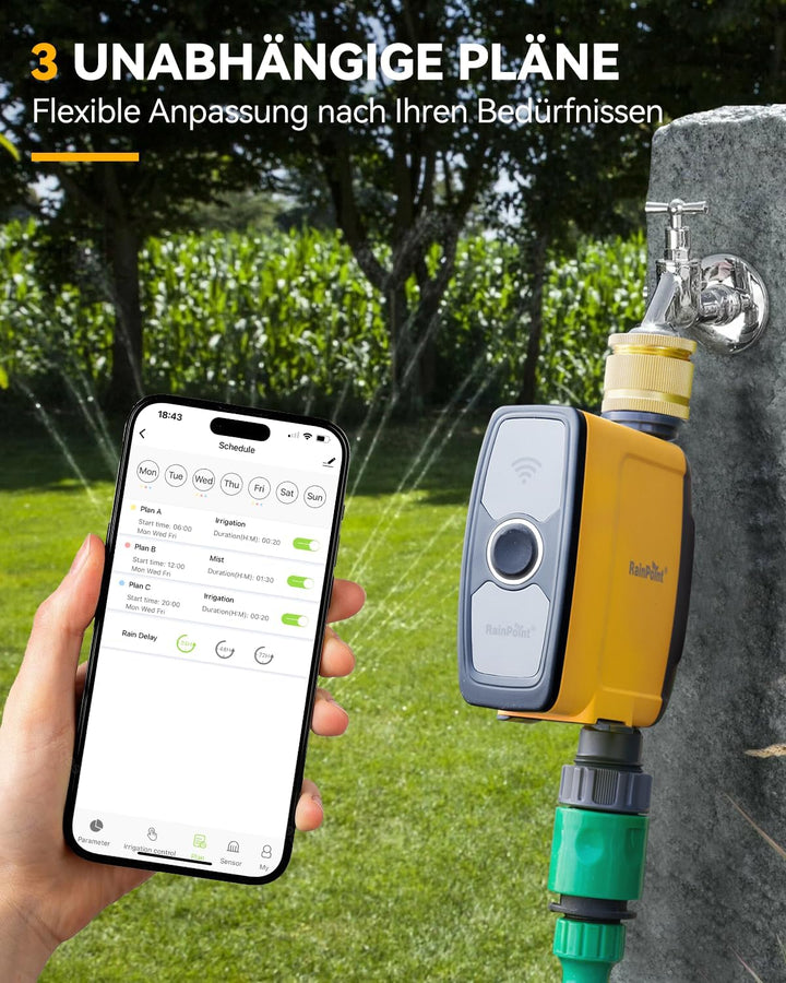 RAINPOINT Bewässerungscomputer WLAN 2,4 GHz mit Messingeinlass, Automatische Garten Bewässerungsuhr